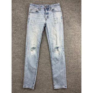 American Eagle Jeans Mens 28x34 Blue Slim Straight Distressed Next Level Denim